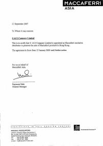 Maccaferri Distributor letter